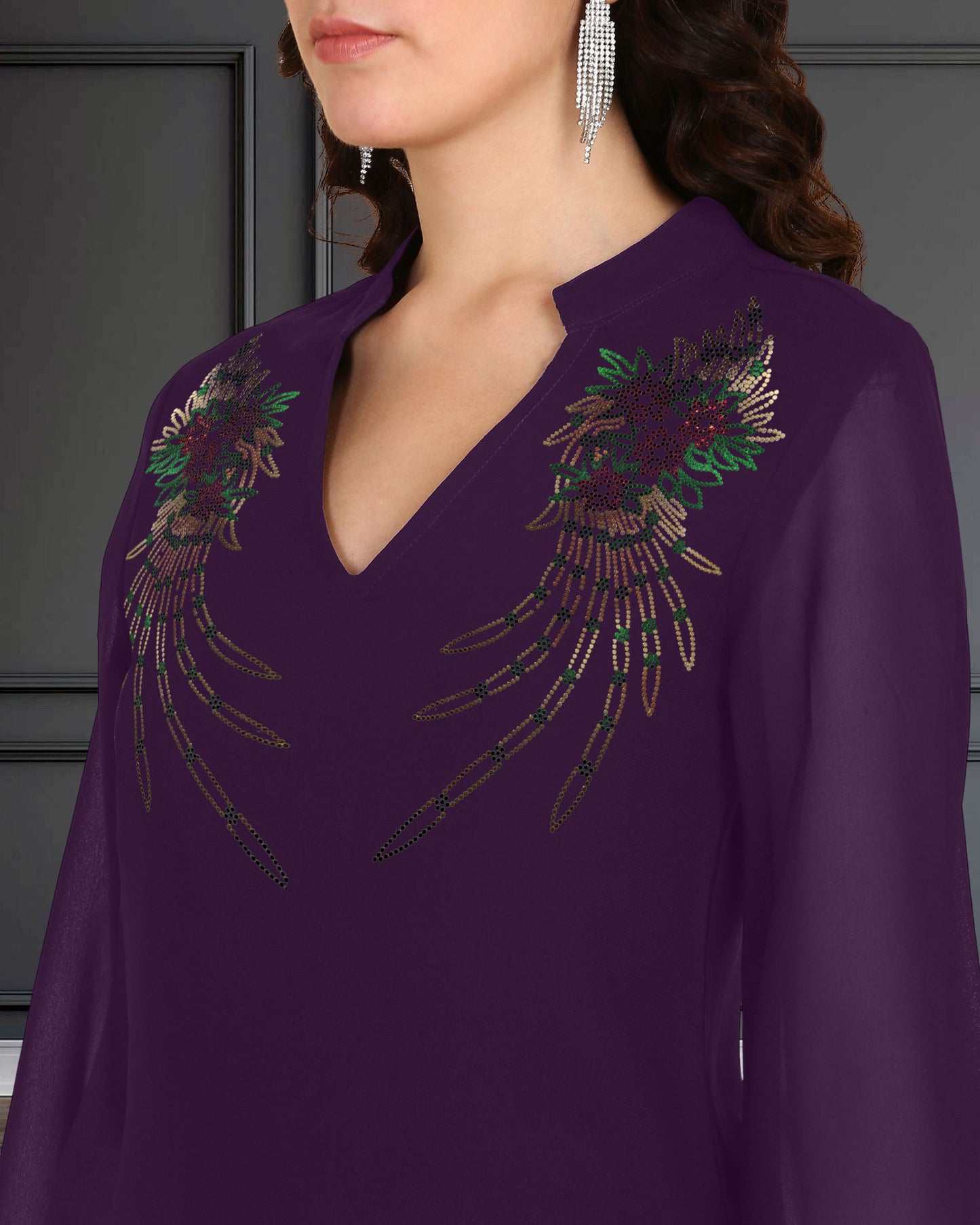 Women’s Sequin Motifs Embellished Georgette Top & Pant Set