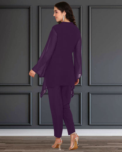 Women’s Sequin Motifs Embellished Georgette Top & Pant Set