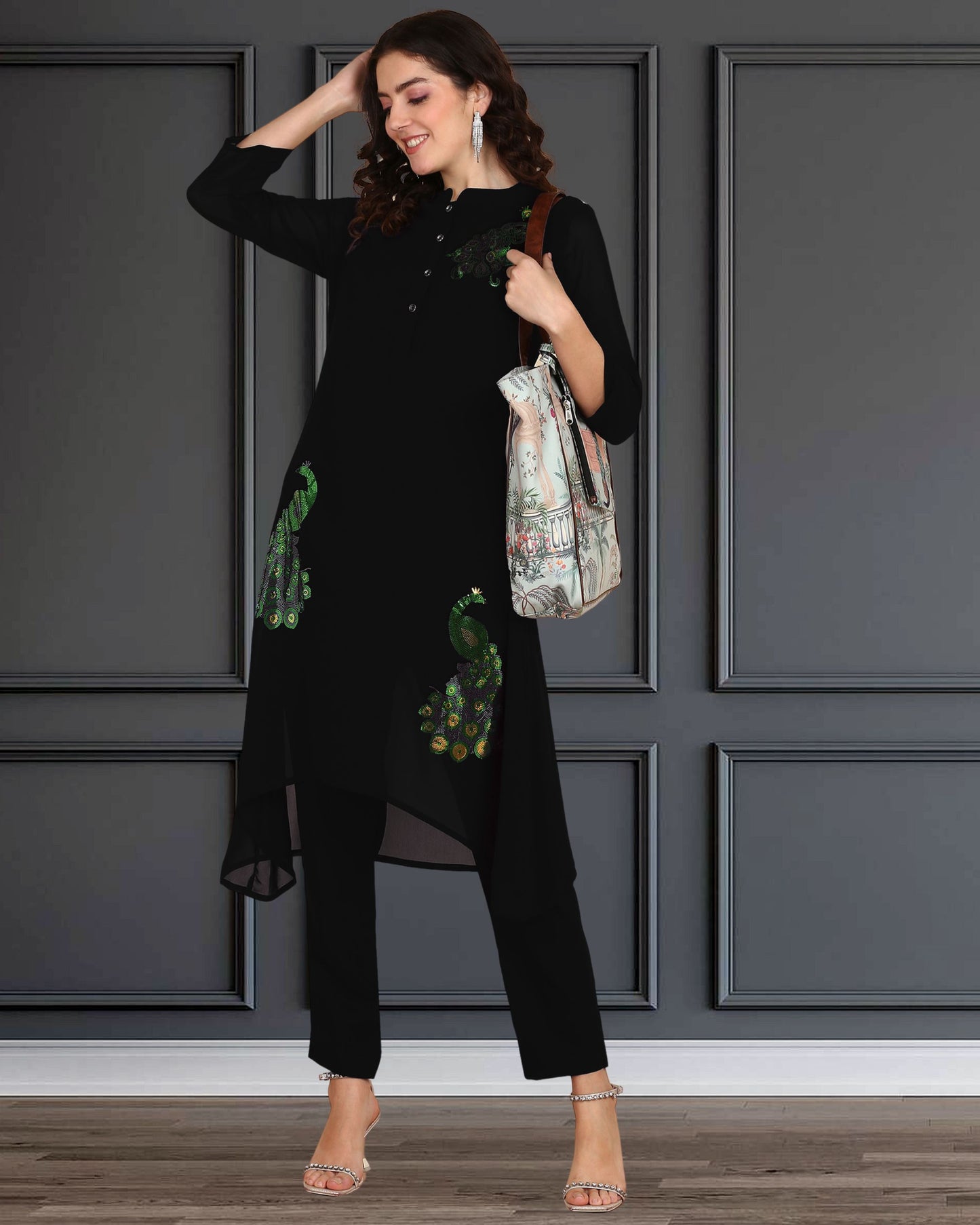 Sequin Embellished Women’s Georgette Top & Pant Co-Ord Set – Party & Festive Wear
