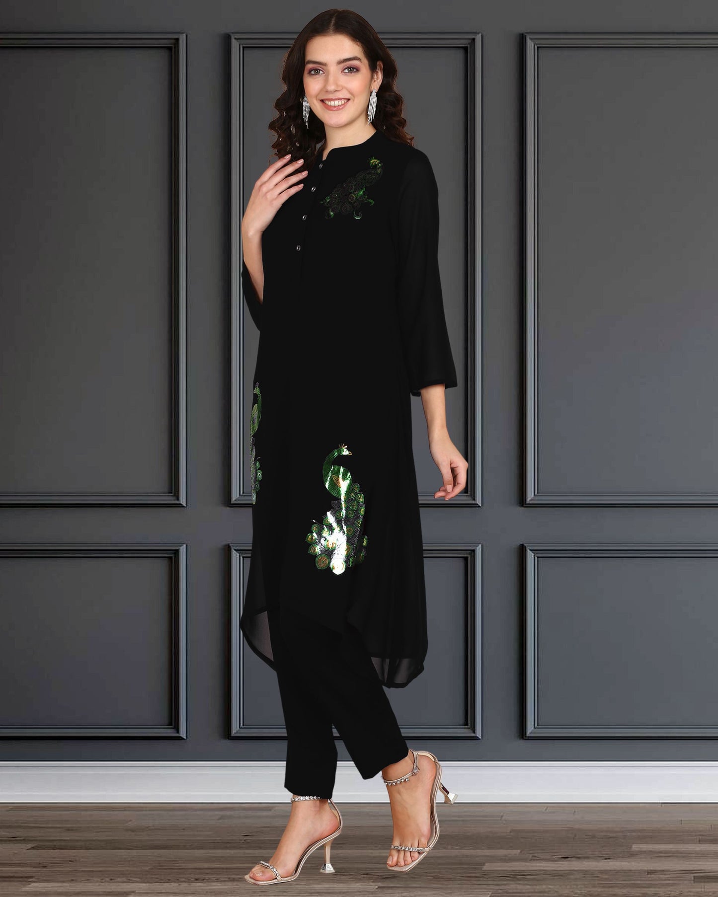 Sequin Embellished Women’s Georgette Top & Pant Co-Ord Set – Party & Festive Wear