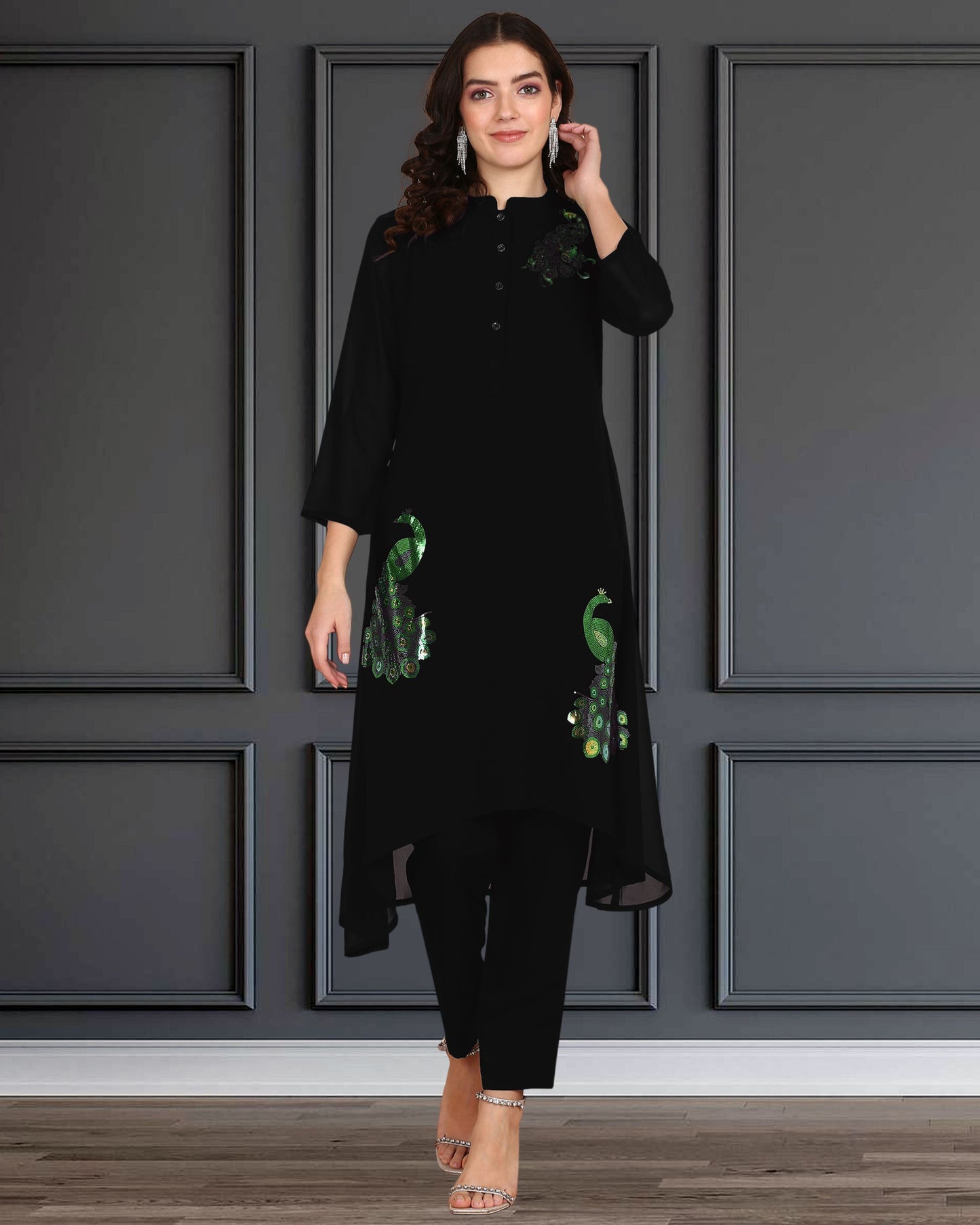 Sequin Embellished Women’s Georgette Top & Pant Co-Ord Set – Party & Festive Wear