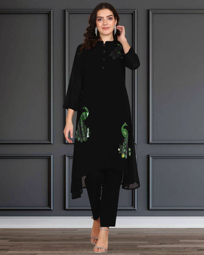 Sequin Embellished Women’s Georgette Top & Pant Co-Ord Set – Party & Festive Wear