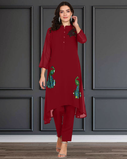 Sequin Embellished Women’s Georgette Top & Pant Co-Ord Set – Party & Festive Wear