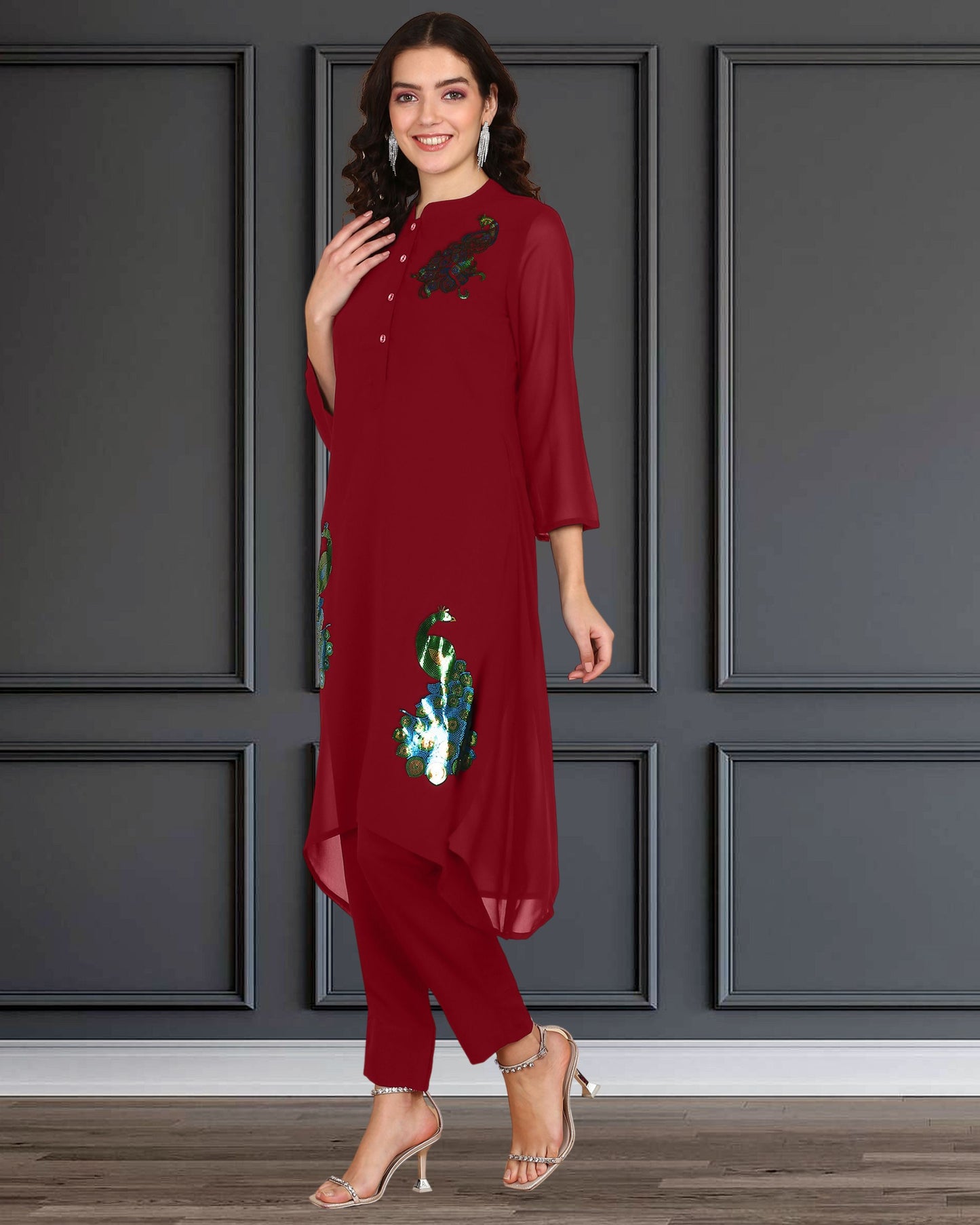 Sequin Embellished Women’s Georgette Top & Pant Co-Ord Set – Party & Festive Wear