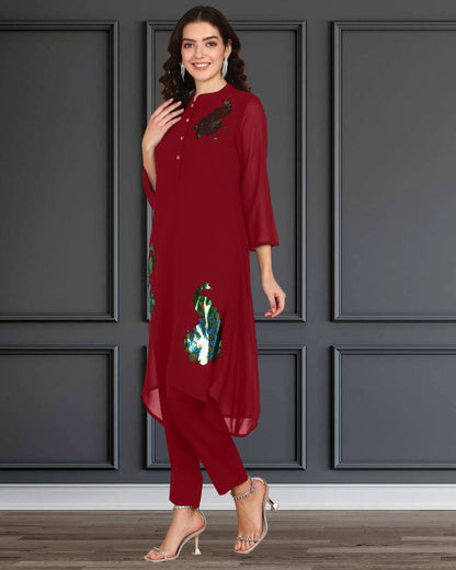 Sequin Embellished Women’s Georgette Top & Pant Co-Ord Set – Party & Festive Wear