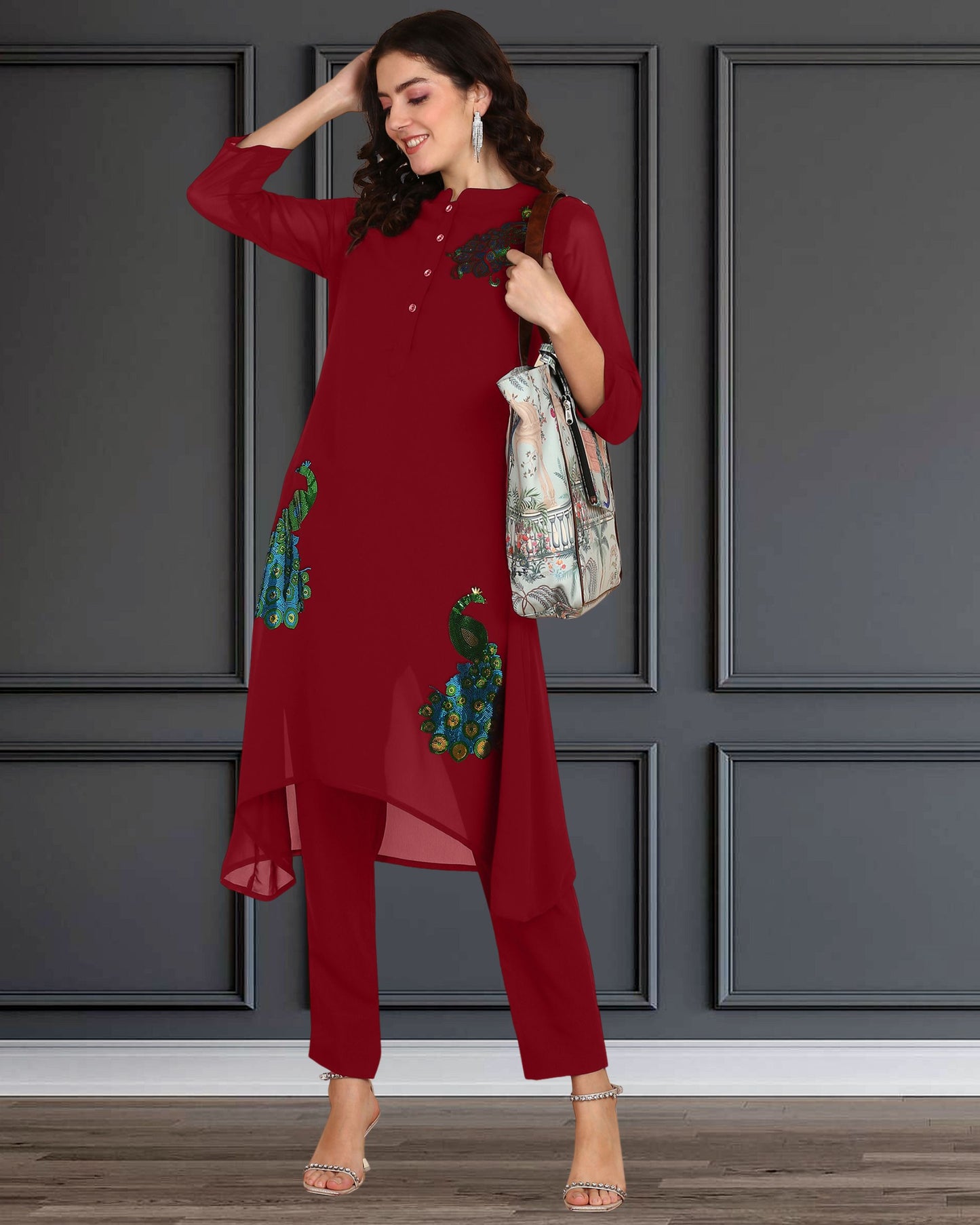 Sequin Embellished Women’s Georgette Top & Pant Co-Ord Set – Party & Festive Wear