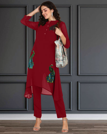 Sequin Embellished Women’s Georgette Top & Pant Co-Ord Set – Party & Festive Wear