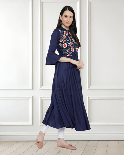 Embroidered Floral Tunic – Flowy Waist-Gathered Design
