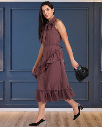 Elegant Polyester Dress with Frill Detailing