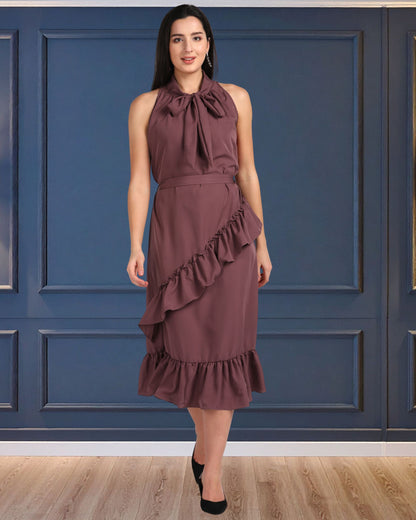 Elegant Polyester Dress with Frill Detailing