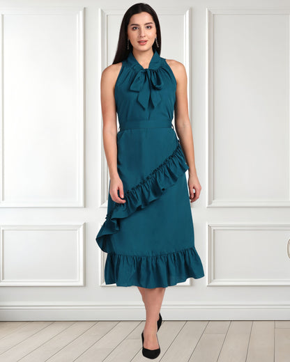 Elegant Polyester Dress with Frill Detailing