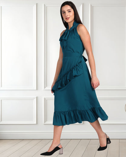 Elegant Polyester Dress with Frill Detailing