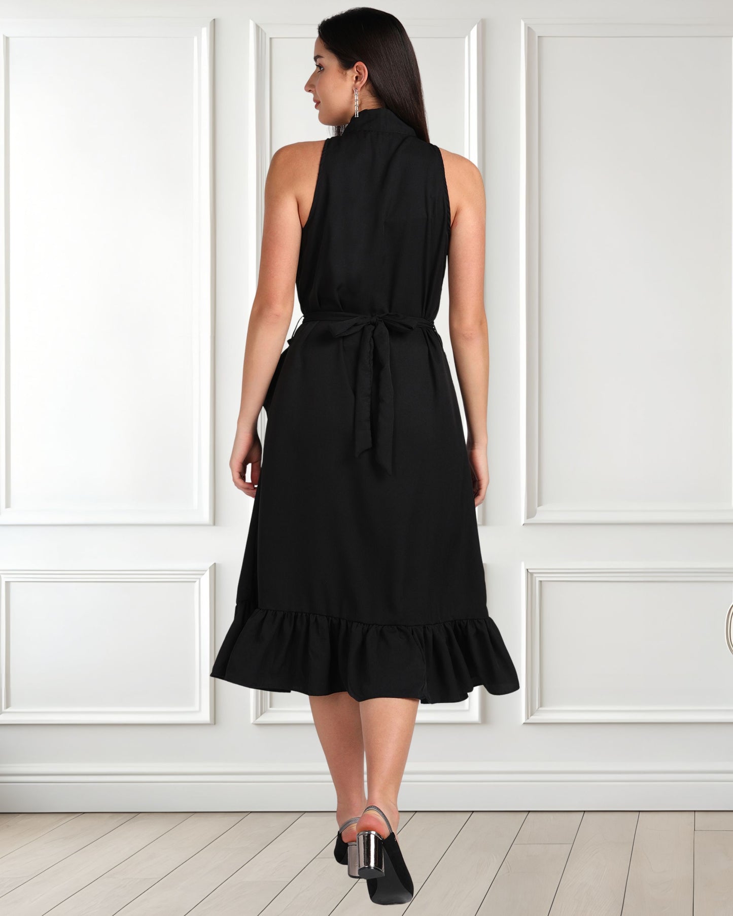 Elegant Polyester Dress with Frill Detailing