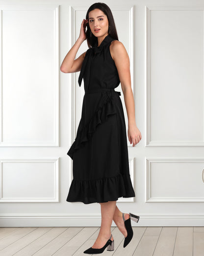 Elegant Polyester Dress with Frill Detailing