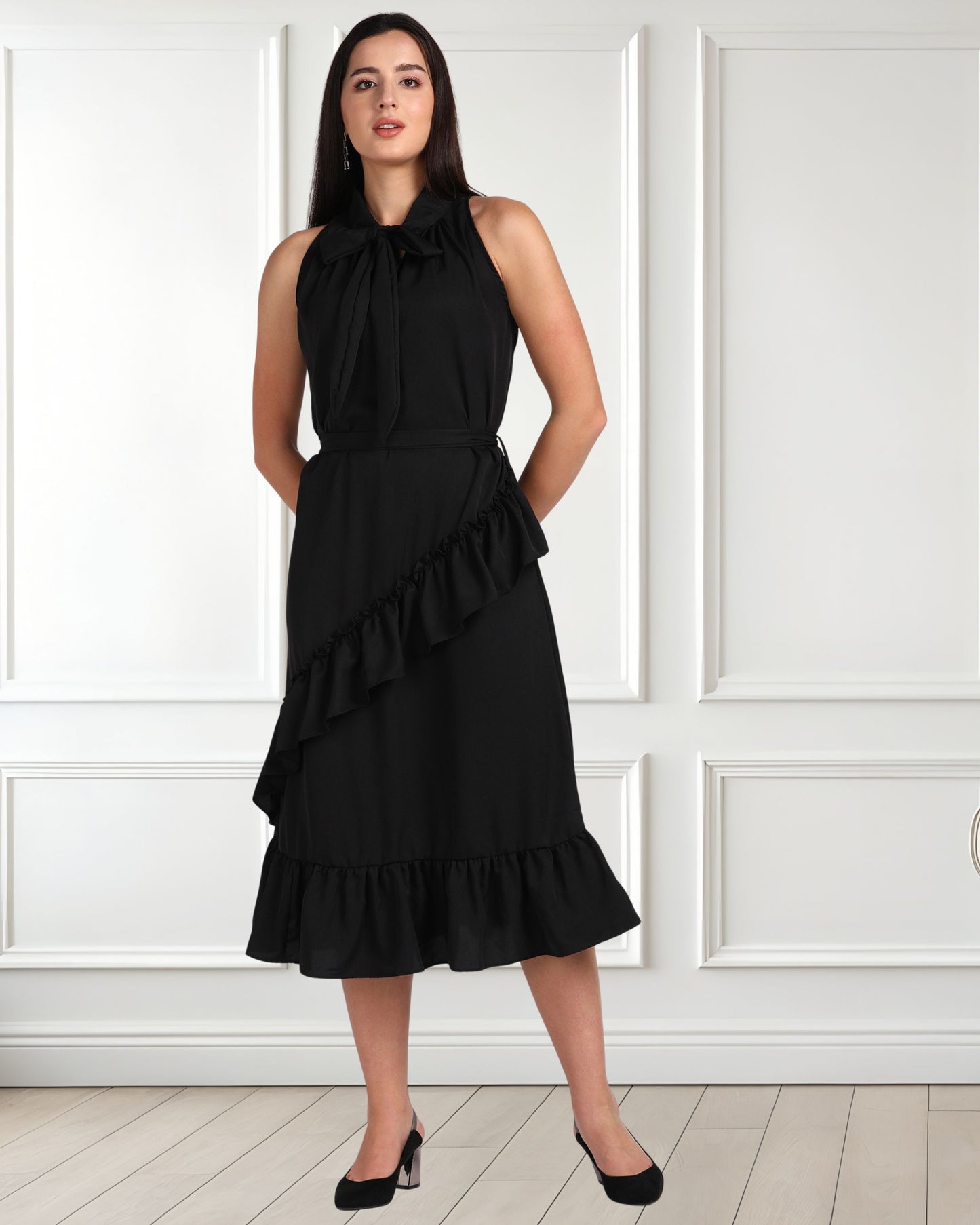 Elegant Polyester Dress with Frill Detailing
