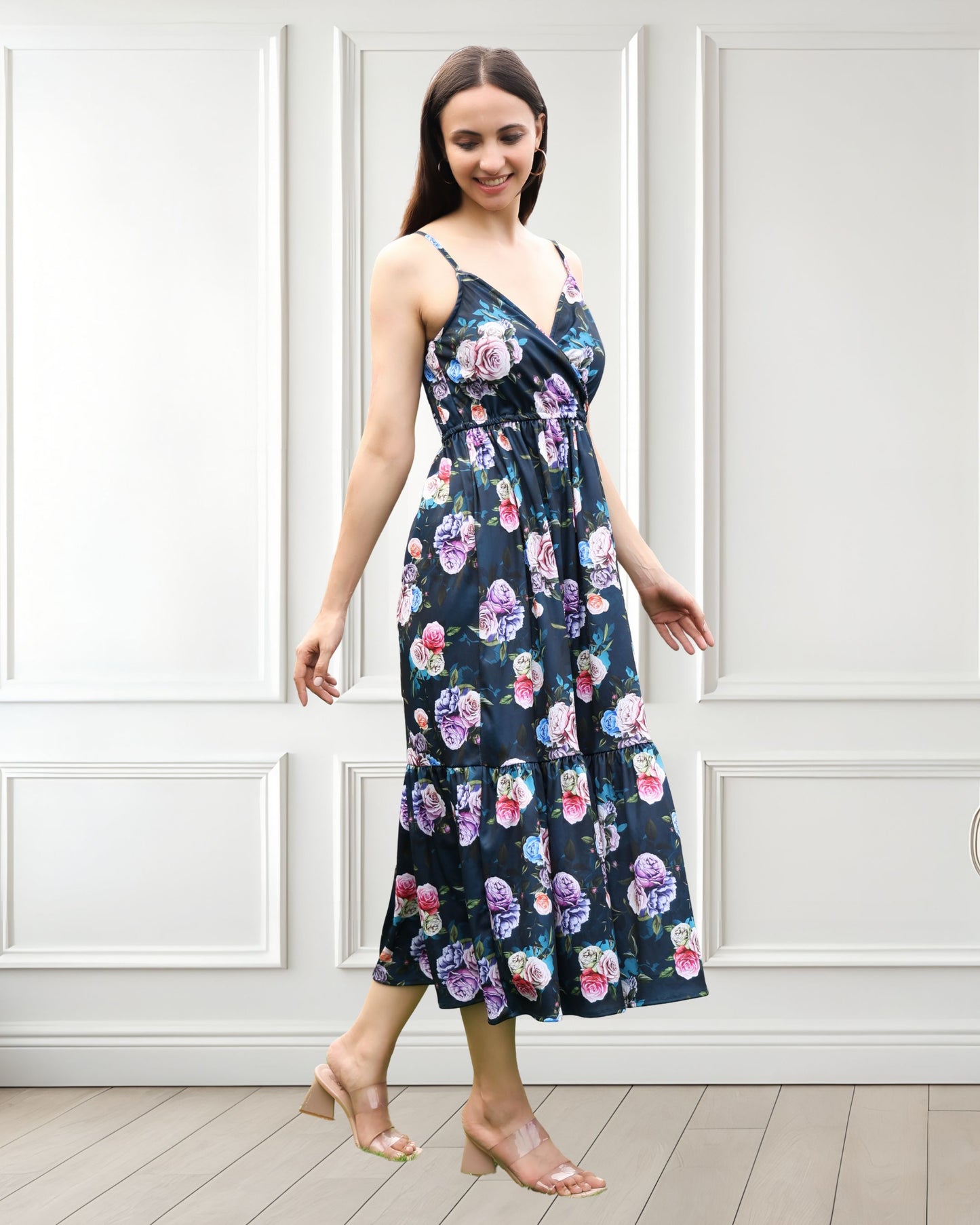 Printed Spandex spaghetti strap sleeveless Summer Dress – Effortless Style