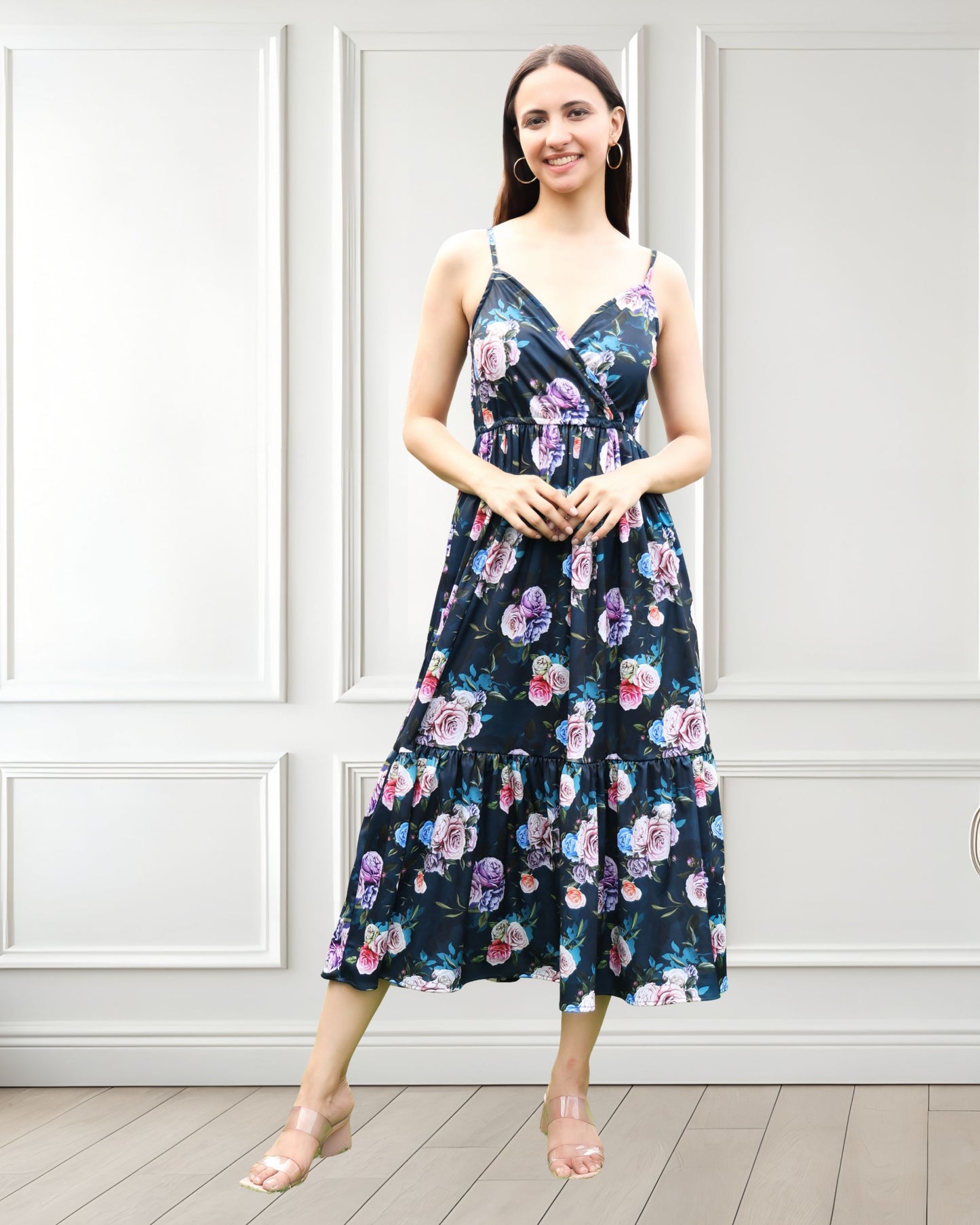Printed Spandex spaghetti strap sleeveless Summer Dress – Effortless Style