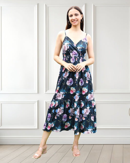 Printed Spandex spaghetti strap sleeveless Summer Dress – Effortless Style