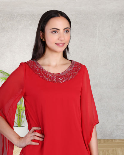 Elegant Sequins Motif Frilled Top and Co-Ord Pants for Women
