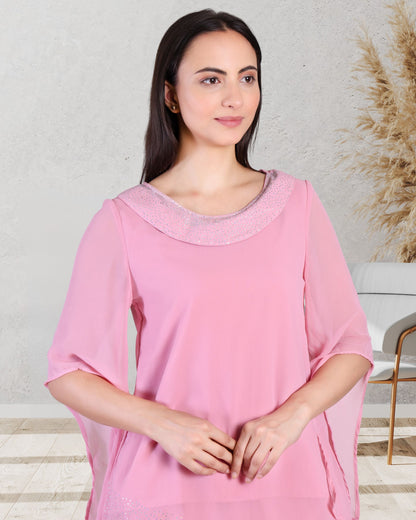Elegant Sequins Motif Frilled Top and Co-Ord Pants for Women