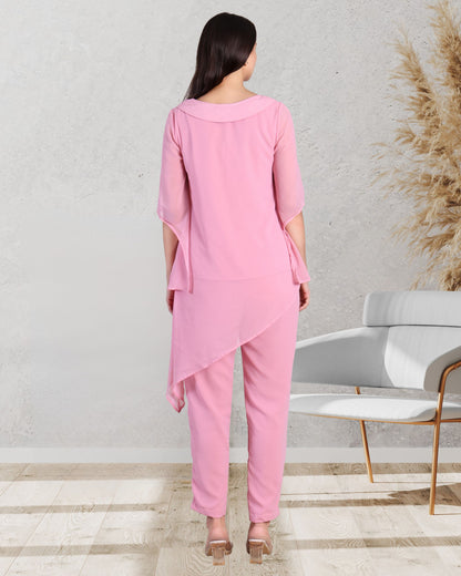 Elegant Sequins Motif Frilled Top and Co-Ord Pants for Women
