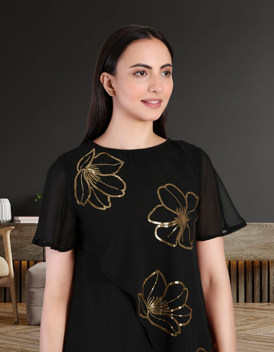 Women’s Sequins Motifs Embellished Asymmetric Top & Pant Set