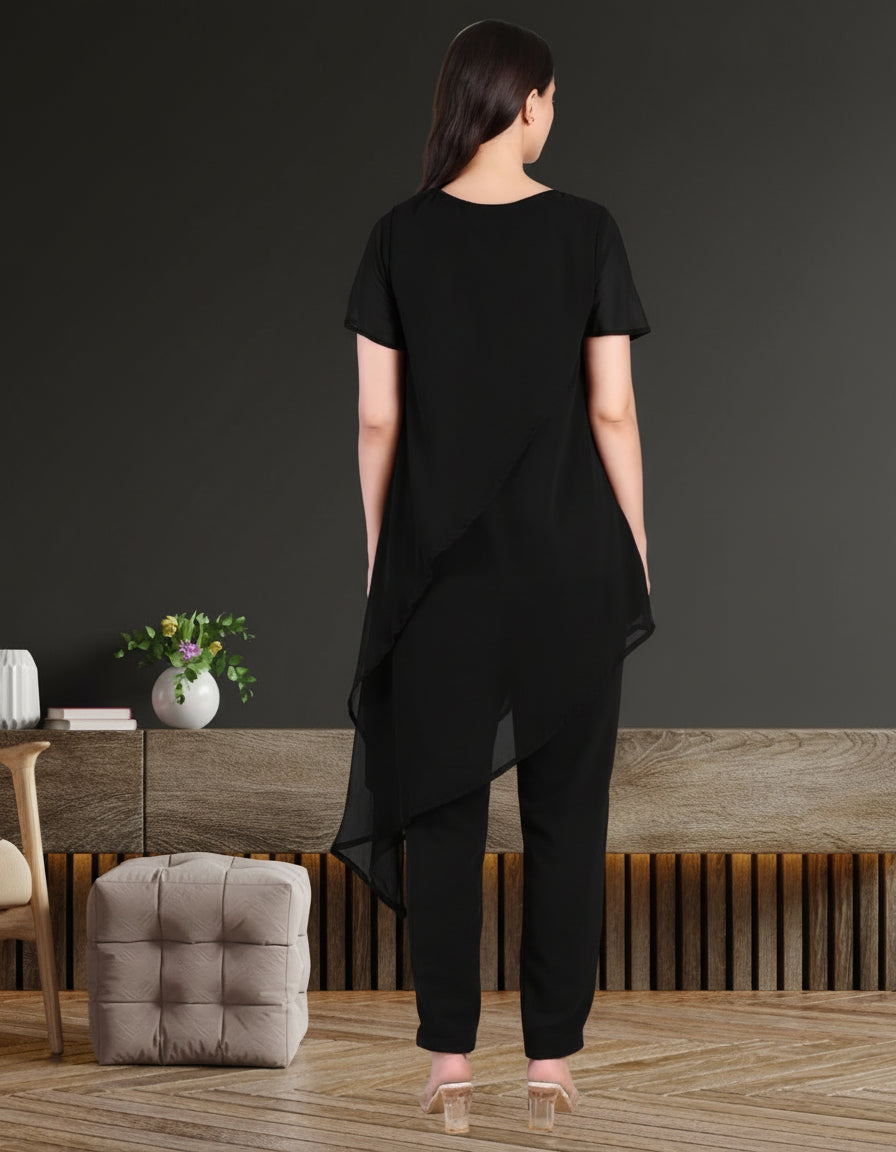 Women’s Sequins Motifs Embellished Asymmetric Top & Pant Set