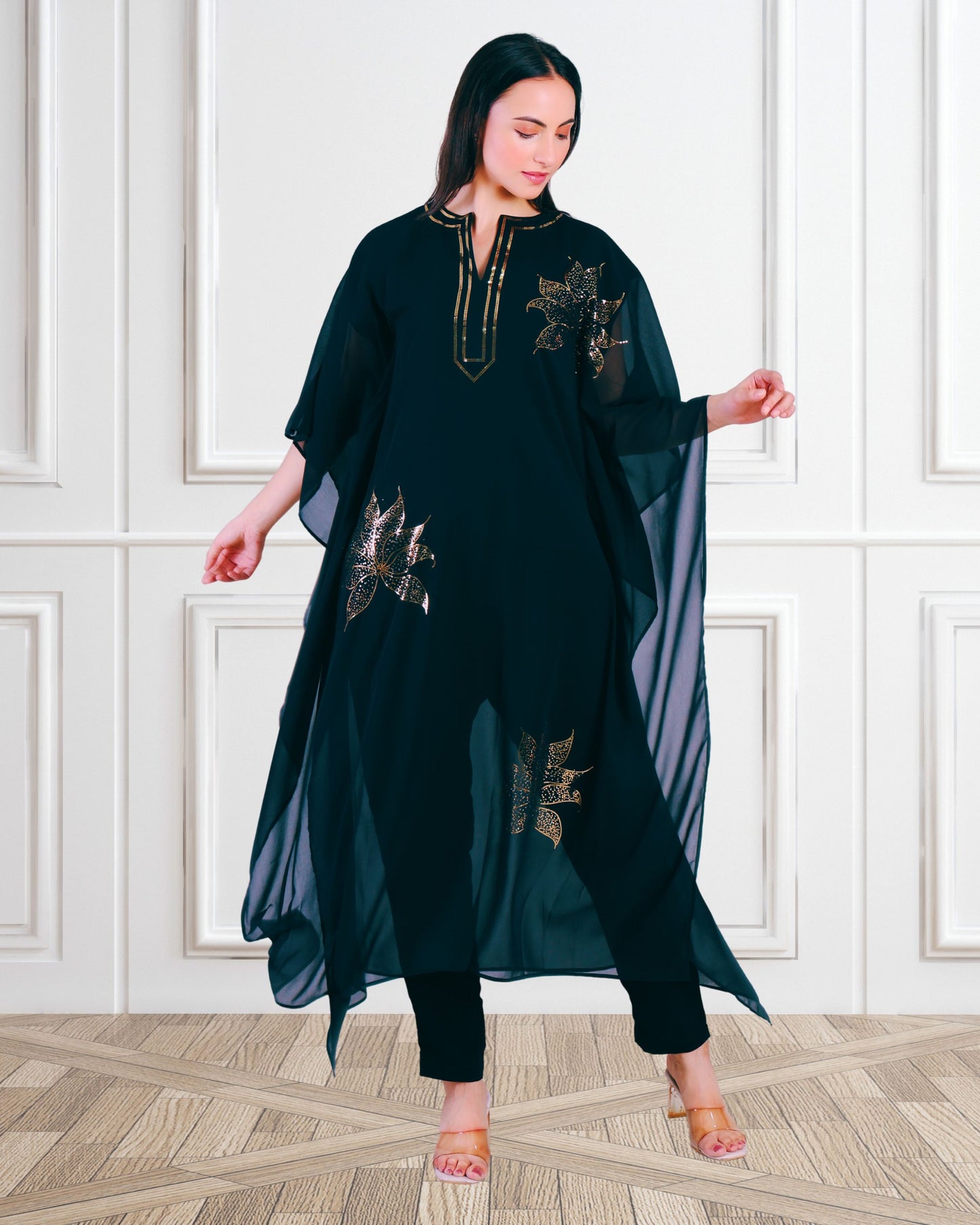 Women's Sequin Motif Embellished Georgette Kaftan Set
