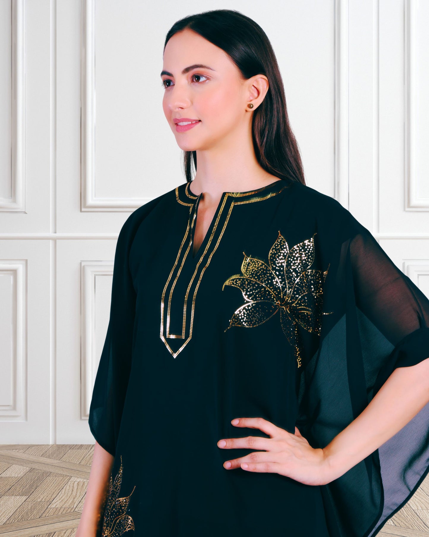 Women's Sequin Motif Embellished Georgette Kaftan Set
