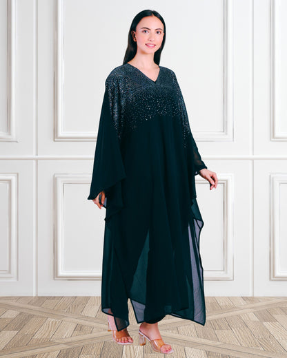 Premium Sequins Motifs Kaftan Style Top with Coordinated Pants
