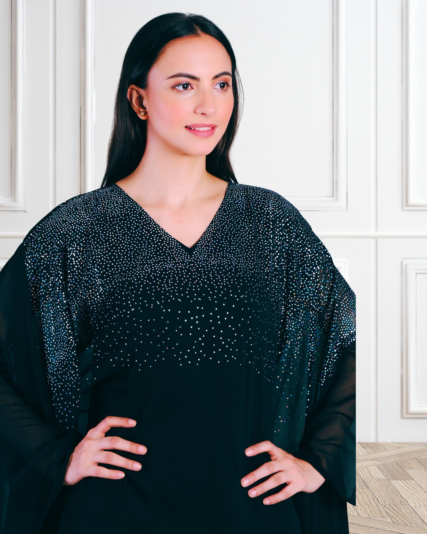 Premium Sequins Motifs Kaftan Style Top with Coordinated Pants