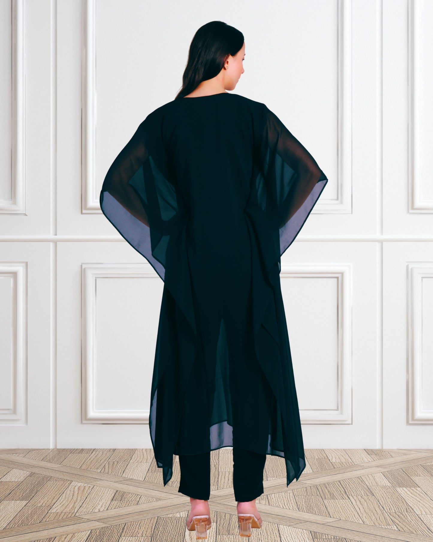 Premium Sequins Motifs Kaftan Style Top with Coordinated Pants