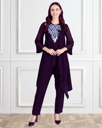 Elegant Sequins Embellished Asymmetric Tunic & Pant Set