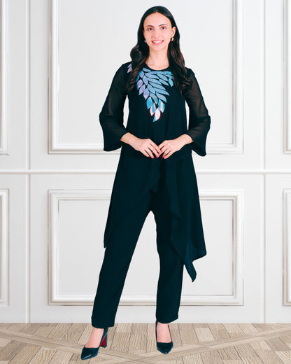 Elegant Sequins Embellished Asymmetric Tunic & Pant Set