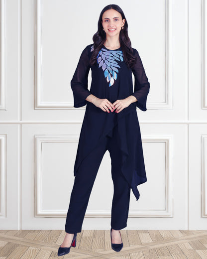 Elegant Sequins Embellished Asymmetric Tunic & Pant Set
