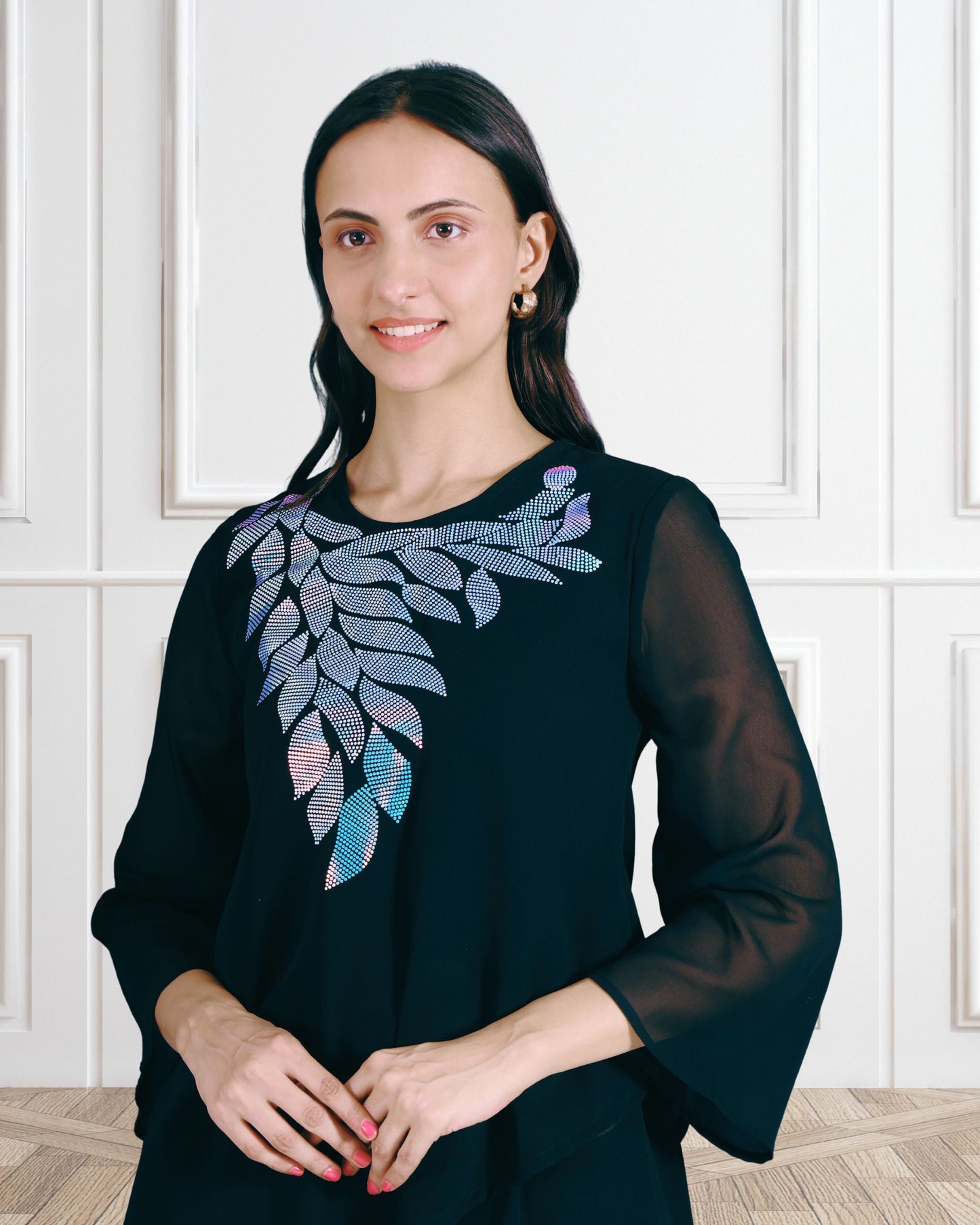 Elegant Sequins Embellished Asymmetric Tunic & Pant Set