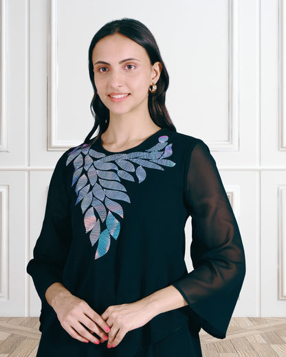 Elegant Sequins Embellished Asymmetric Tunic & Pant Set