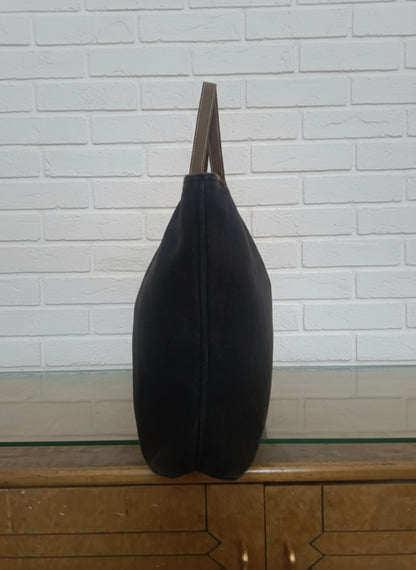 Elegant Linen Color Block Handbag with Genuine Leather Handles
