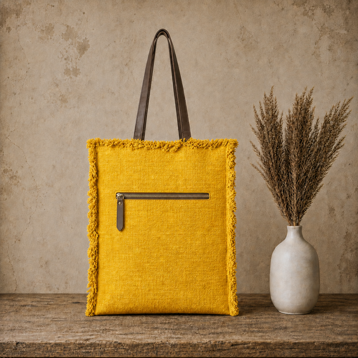 Large Linen Shoulder Tote Bag with Ripped Effect