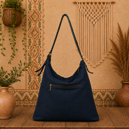 Large Linen Tote Shoulder Bag
