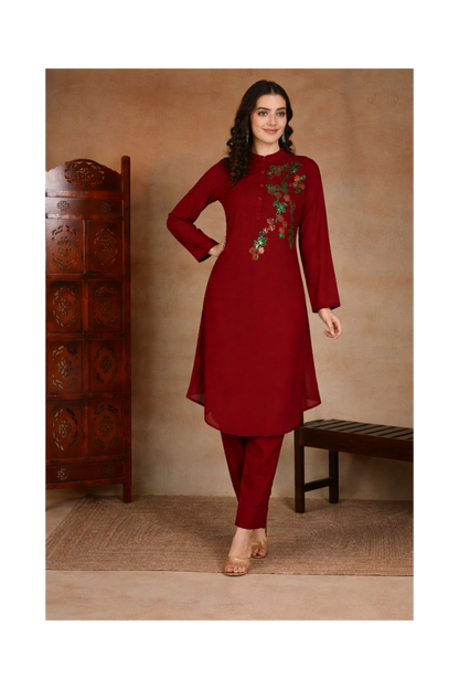Sequin-Embellished Women’s Rayon Top & Pant Co-Ord Set – Festive & Party Wear