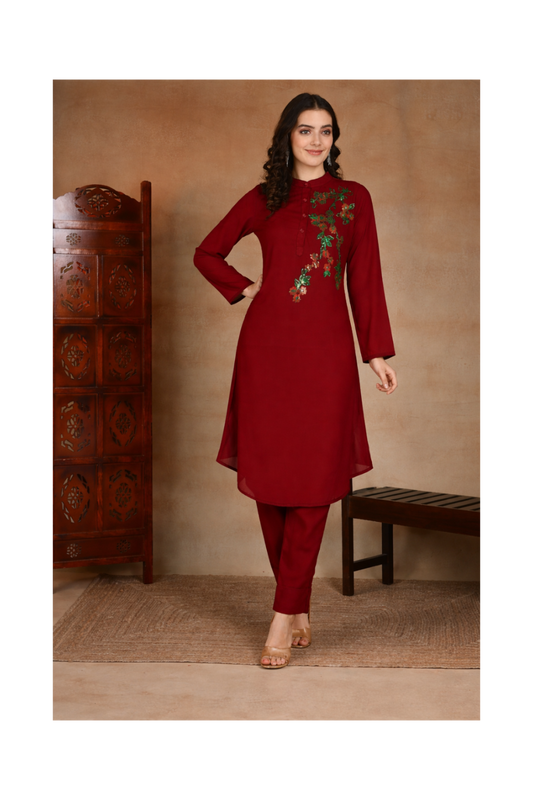 Sequin-Embellished Women’s Rayon Top & Pant Co-Ord Set – Festive & Party Wear