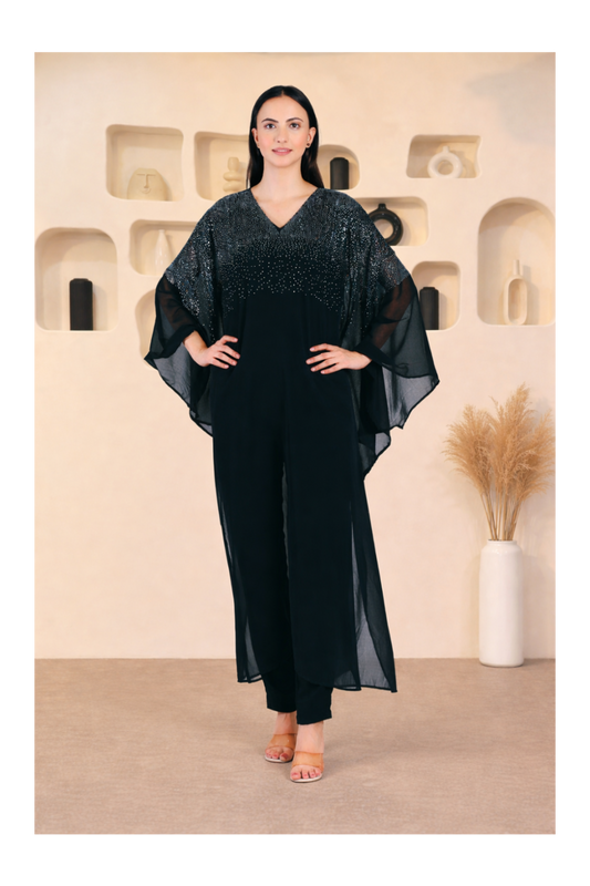 Premium Sequins Motifs Kaftan Style Top with Coordinated Pants
