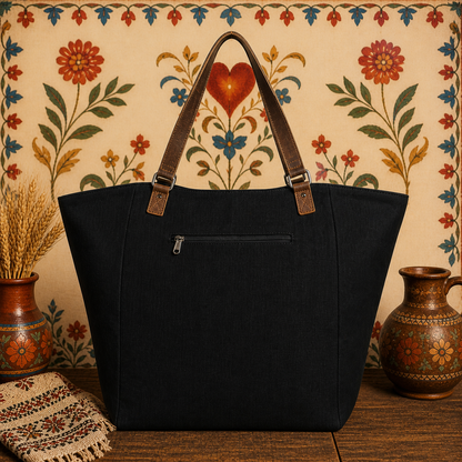 Stylish Large Tote Bag with Cargo Pocket & Leather Strap