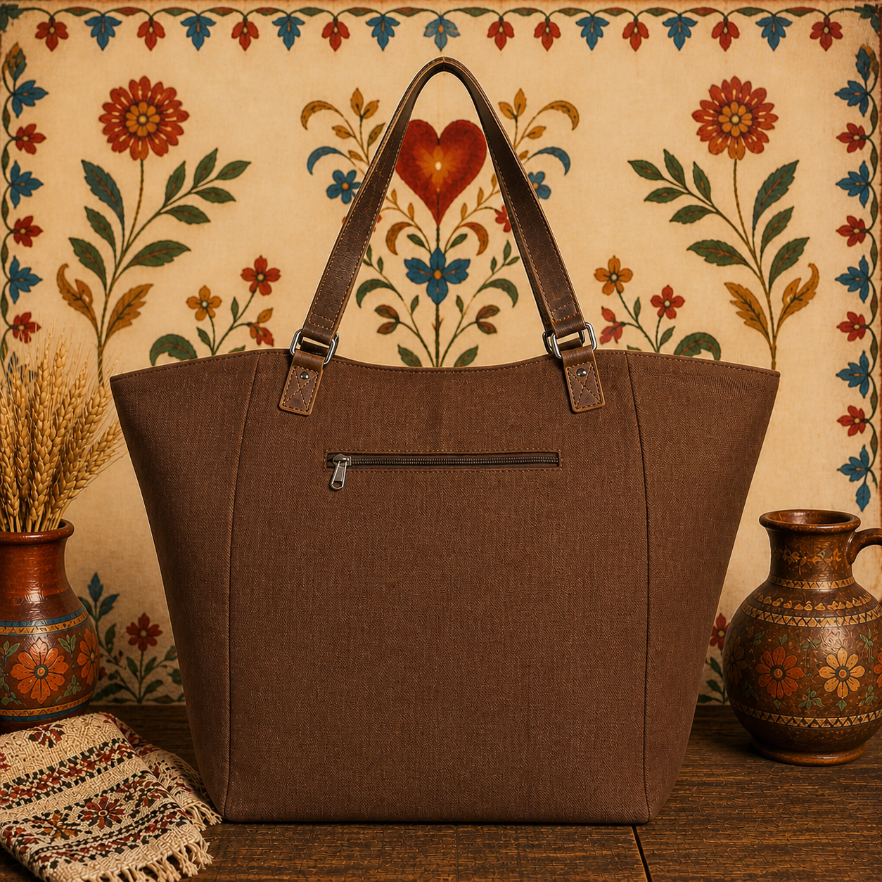 Stylish Large Tote Bag with Cargo Pocket & Leather Strap