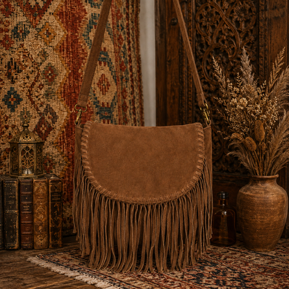 Suede Leather  Bag with Fringes