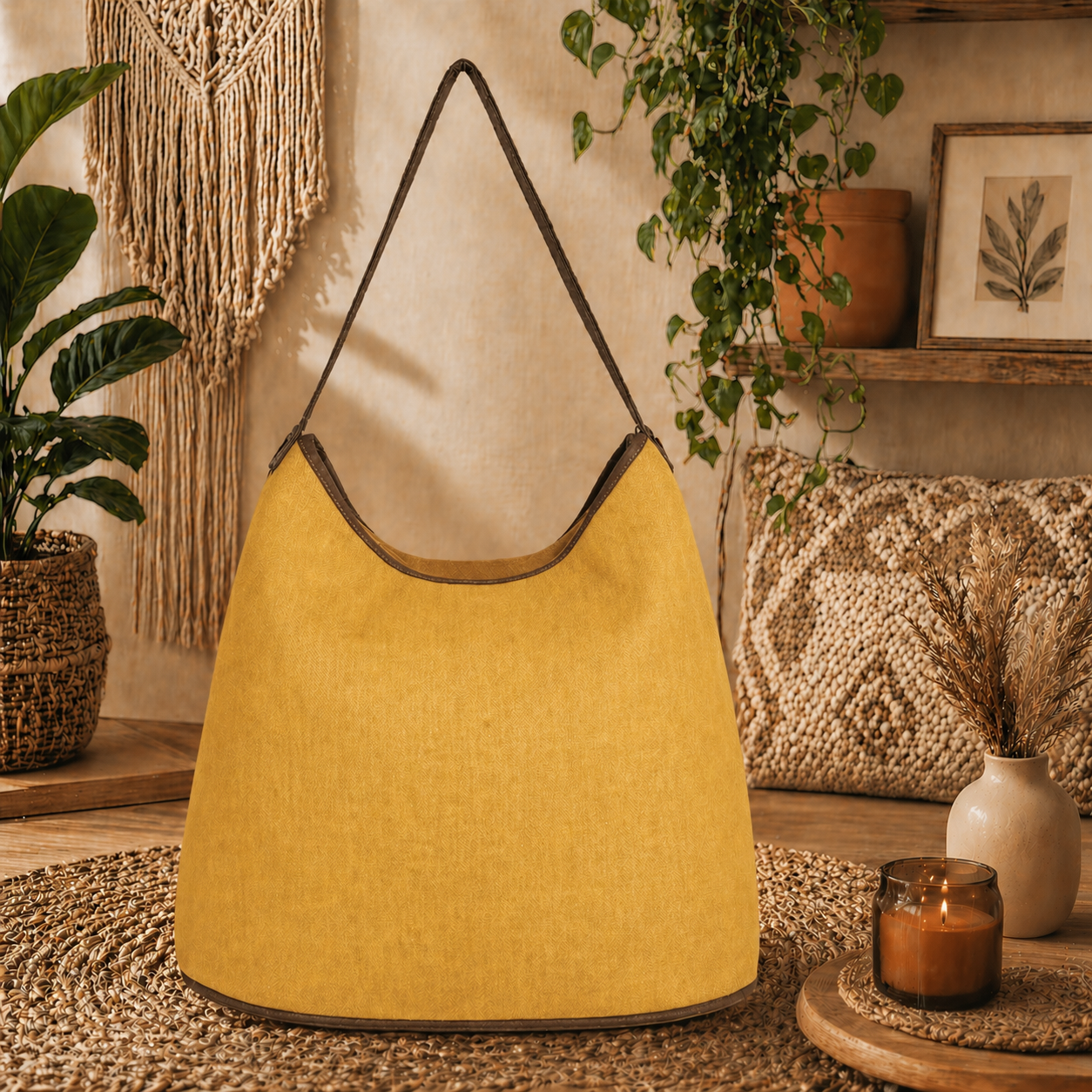 Large Hobo Bag with Suede Leather Strap