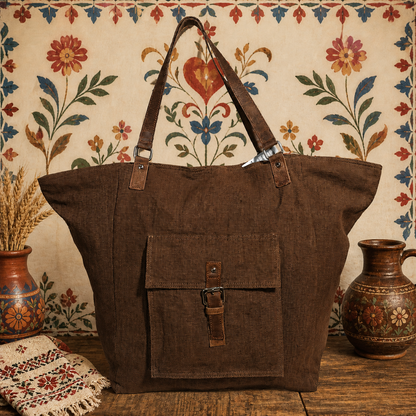 Stylish Large Tote Bag with Cargo Pocket & Leather Strap