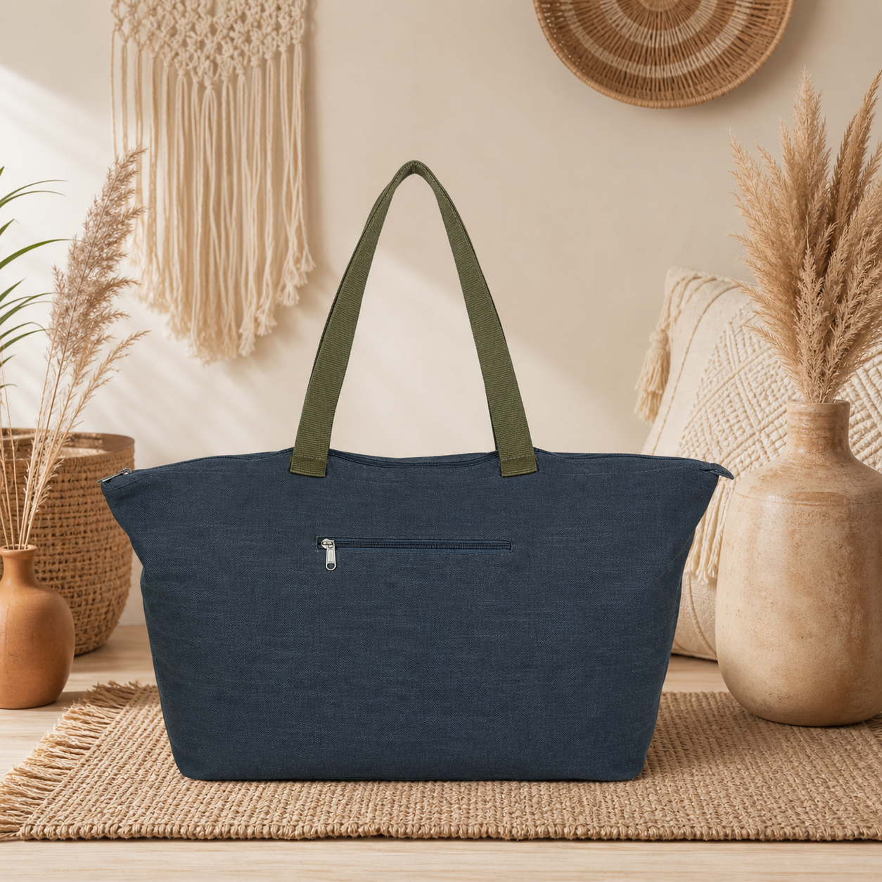 Large Linen Shoulder Tote Bag