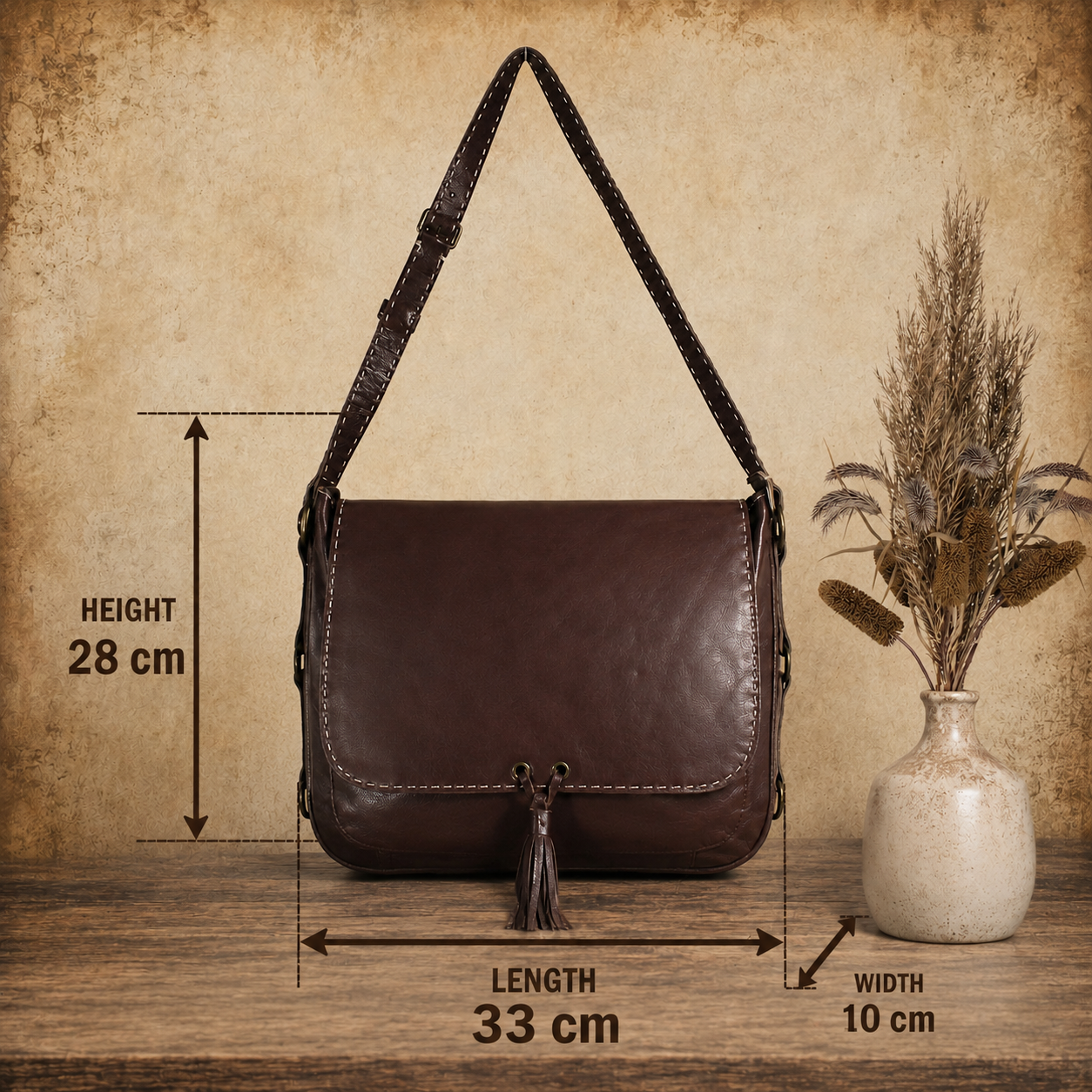 Cognac Flap Leather Handbag